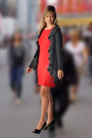 Women's Ruffled Long Front Open Cardigan in Pure Cashmere